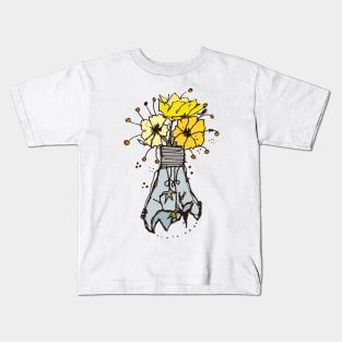 Light bulb with yellow flowers sketch 2 Kids T-Shirt